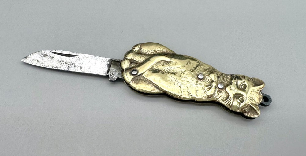A charming Victorian novelty brass Cat penknife View IV