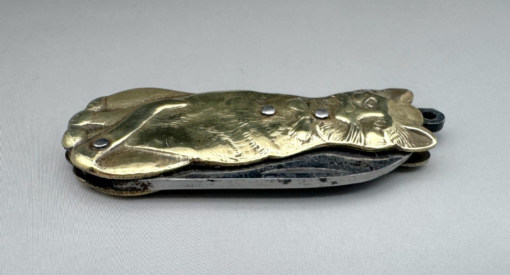 A charming Victorian novelty brass Cat penknife View V