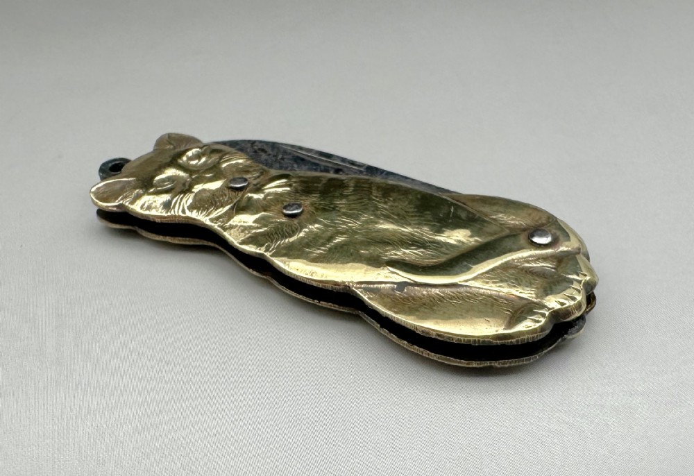 A charming Victorian novelty brass Cat penknife View VI