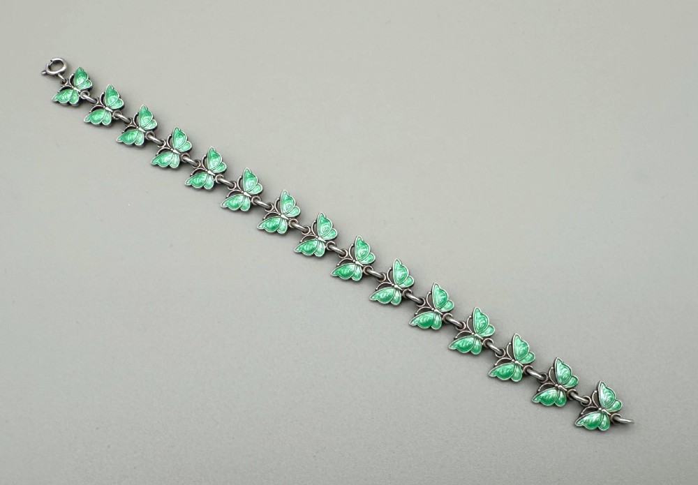A Gorgeous Danish silver & enamel butterfly bracelet View IV