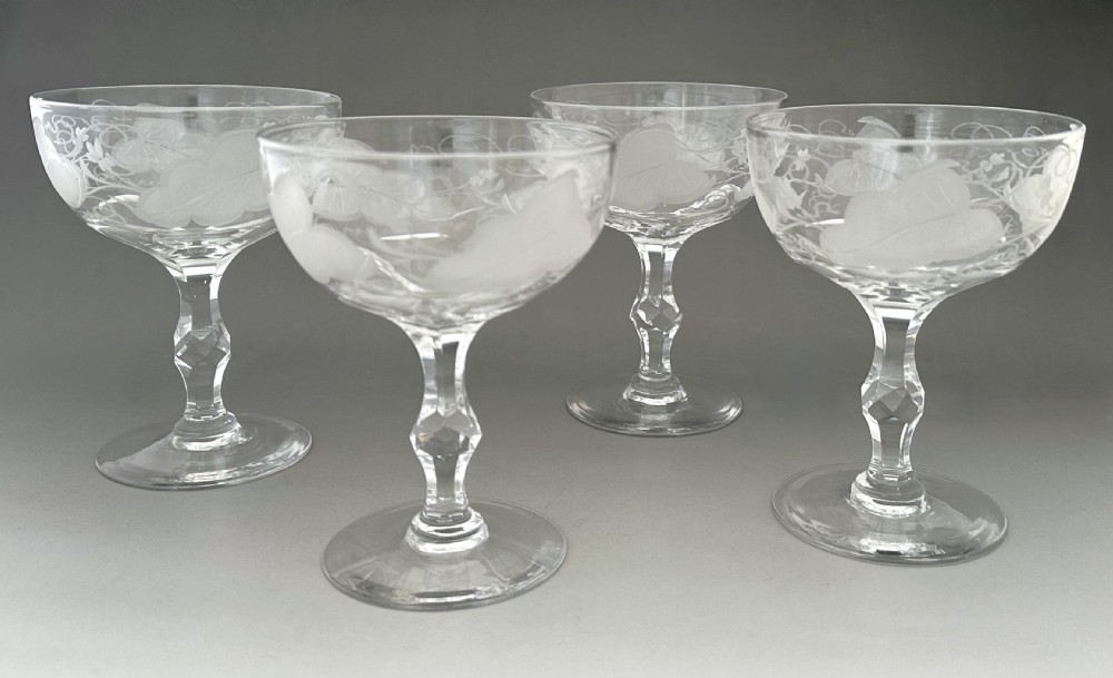 A Gorgeous Set Of 4 Victorian cut & engraved Champagne glasses View II