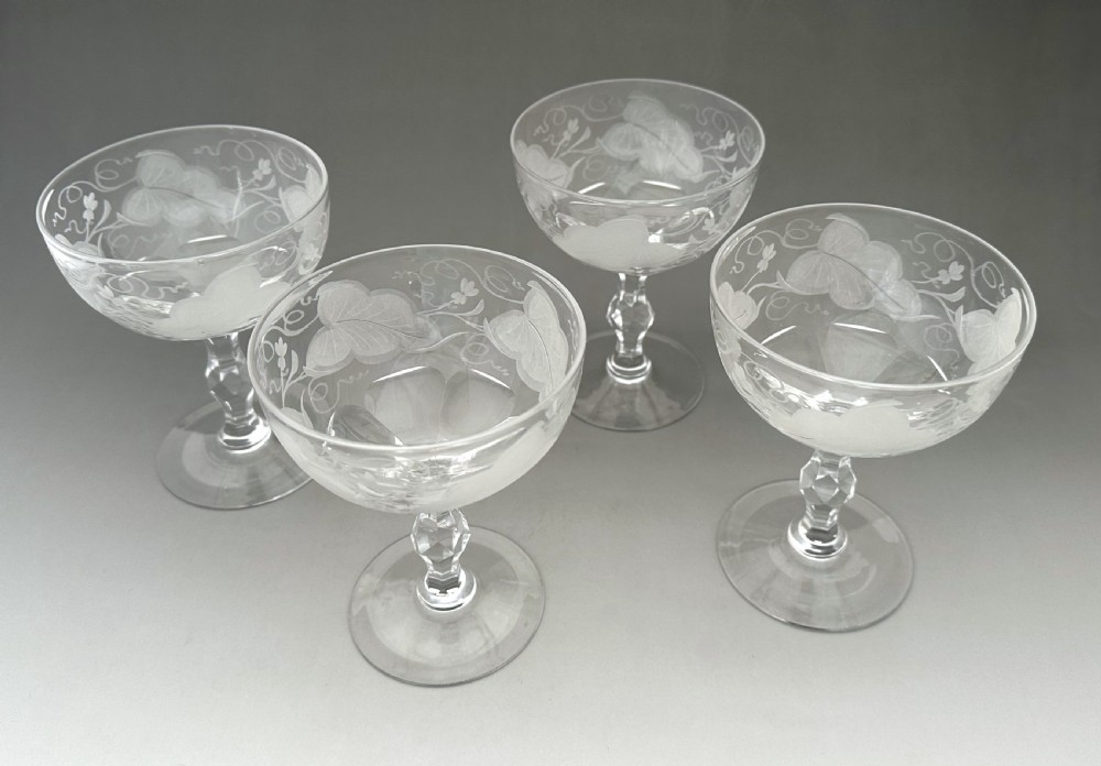 A Gorgeous Set Of 4 Victorian cut & engraved Champagne glasses View III