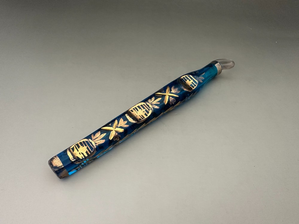 A rare petrol blue Georgian Oxford Lavender Scent bottle View V