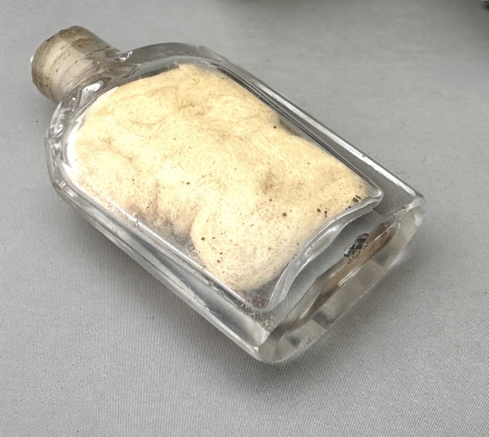An antique Georgian sterling silver scent bottle case decorated with hand-engraved leaf and diamond motifs. View IX
