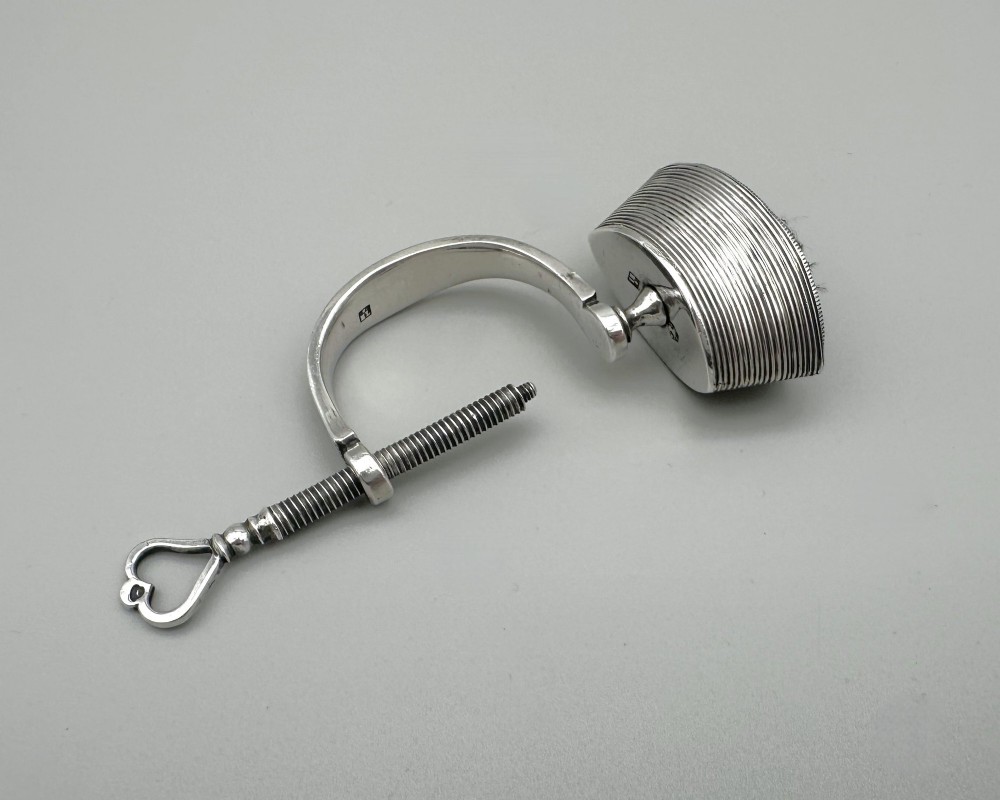 A rare 19th Century Dutch silver sewing clamp with pin cushion View II