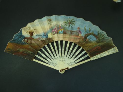 18C HAND PAINTED FAN EUROPEAN CHINOISERIE CHINESE EVENTAIL - ADDITIONAL PHOTO 1