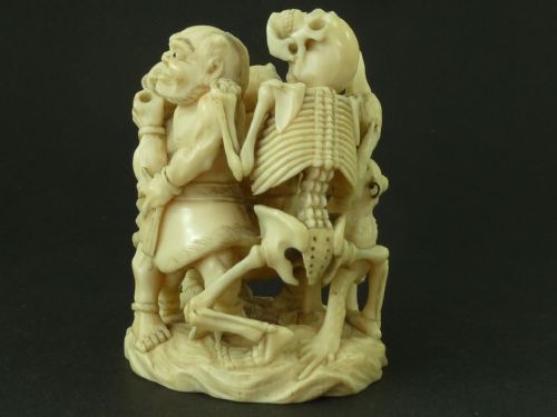 japanese carved ivory okimono demons skeleton meiji period - CATEGORY: ANTIQUE MISCELLANEOUS - DATED 19TH CENTURY