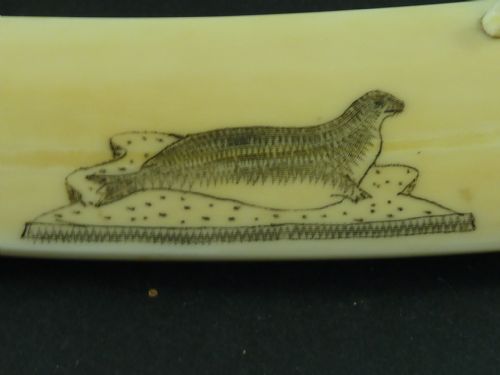 SCRIMSHAW INUIT CRIB BOARD WALRUS TUSK MARINE IVORY ESKIMO - ADDITIONAL PHOTO 4