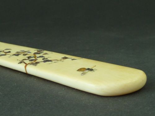 JAPANESE IVORY SHIBAYAMA PAPER KNIFE PAGE TURNER MEIJI ANTIQUE - ADDITIONAL PHOTO 4