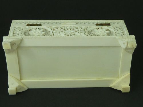 ANGLO INDIAN IVORY CARVED PIERCED JEWELLERY BOX CASKET ANTIQUE - ADDITIONAL PHOTO 5