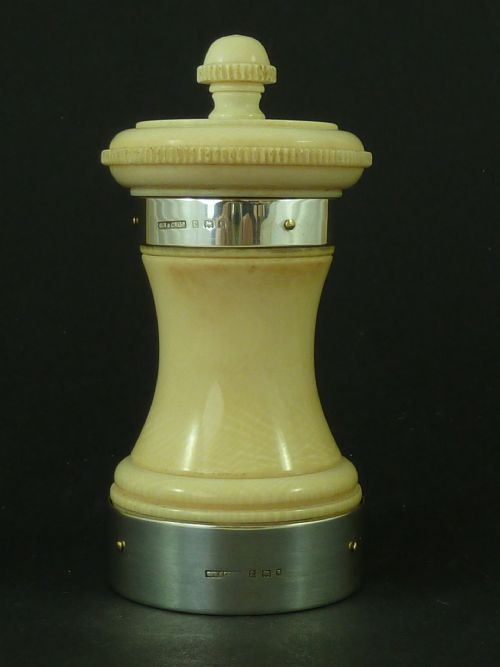 1920 silver ivory pepper mill grinder - CATEGORY: ANTIQUE SILVER - DATED 1920