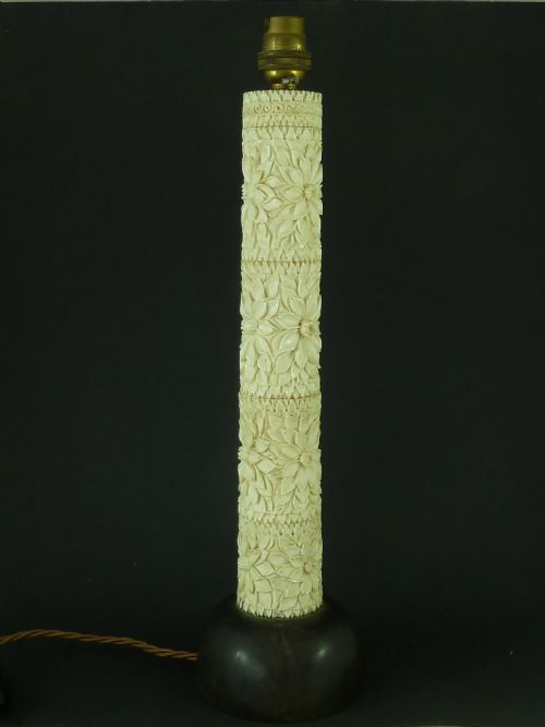 anglo indian carved ivory ebony electric table lamp - CATEGORY: ANTIQUE LIGHTING - DATED 1930