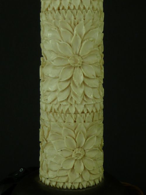 ANGLO INDIAN CARVED IVORY EBONY ELECTRIC TABLE LAMP - ADDITIONAL PHOTO 1