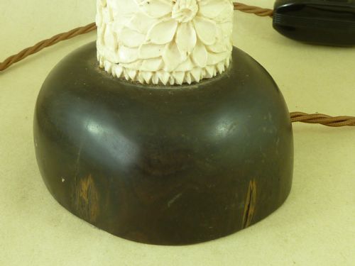ANGLO INDIAN CARVED IVORY EBONY ELECTRIC TABLE LAMP - ADDITIONAL PHOTO 4