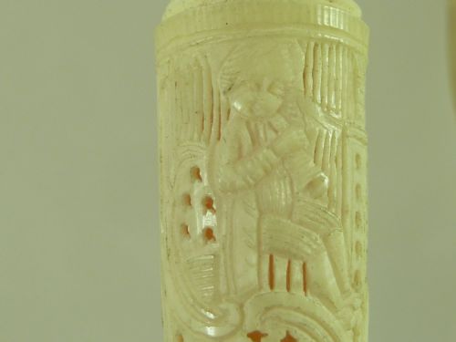 FRENCH DIEPPE CARVED BONE IVORY CASED VERMEIL CUT GLASS PERFUME SCENT BOTTLE ANTIQUE - ADDITIONAL PHOTO 5