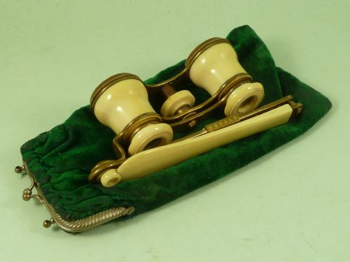lorgnette opera glasses binoculars ivory gilt brass french antique - CATEGORY: ANTIQUE MISCELLANEOUS - DATED 1890