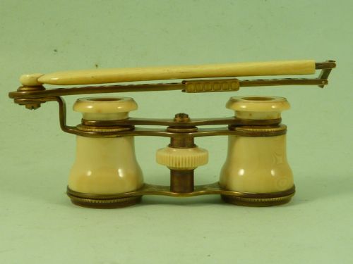 LORGNETTE OPERA GLASSES BINOCULARS IVORY GILT BRASS FRENCH ANTIQUE - ADDITIONAL PHOTO 1