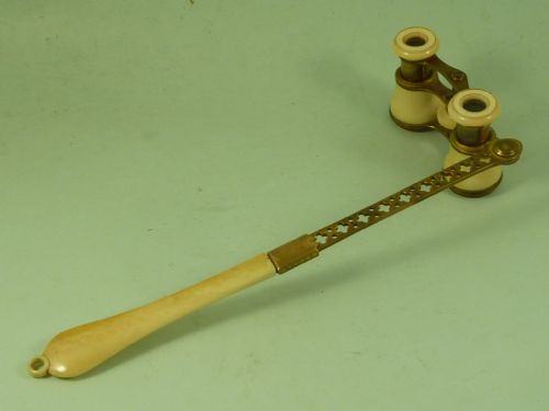 LORGNETTE OPERA GLASSES BINOCULARS IVORY GILT BRASS FRENCH ANTIQUE - ADDITIONAL PHOTO 2
