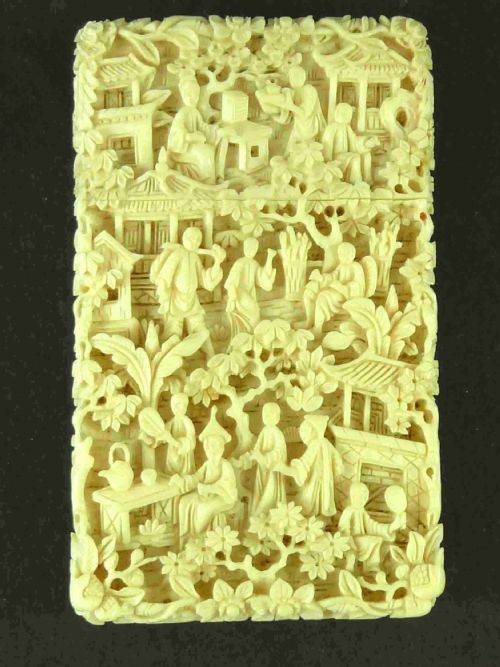 CHINESE EXPORT CANTON CARVED IVORY VISITING CARD CASE - ADDITIONAL PHOTO 1