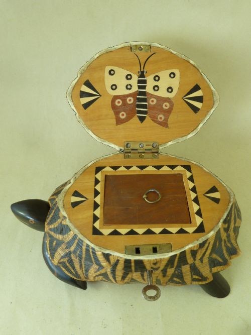 ANGLO INDIAN STAR TORTOISE BOX INLAID EBONY TRINKET JEWELLERY TAXIDERMY - ADDITIONAL PHOTO 2