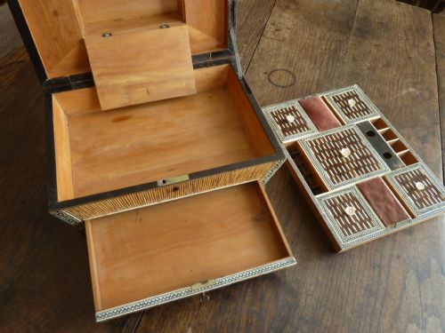 ANGLO INDIAN SEWING BOX QUILL WORK HORN IVORY VIZAGAPATAM SANDALWOOD - ADDITIONAL PHOTO 5
