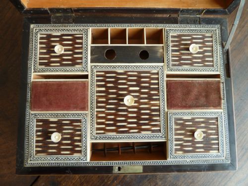 ANGLO INDIAN SEWING BOX QUILL WORK HORN IVORY VIZAGAPATAM SANDALWOOD - ADDITIONAL PHOTO 7