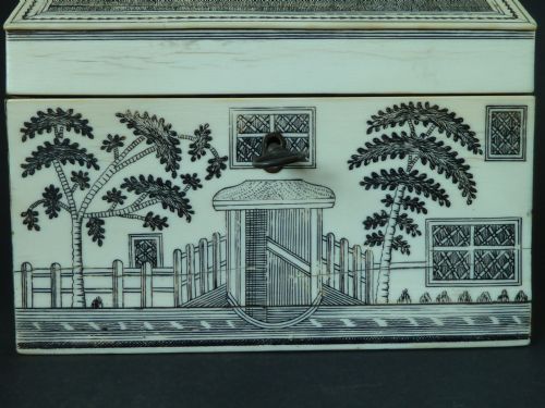 VIZAGAPATAM IVORY COLONIAL HOUSE SEWING BOX ANGLO INDIAN ANTIQUE - ADDITIONAL PHOTO 4