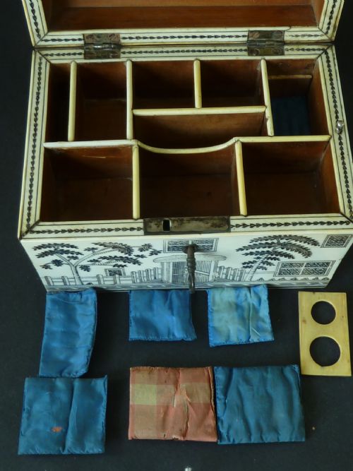VIZAGAPATAM IVORY COLONIAL HOUSE SEWING BOX ANGLO INDIAN ANTIQUE - ADDITIONAL PHOTO 7