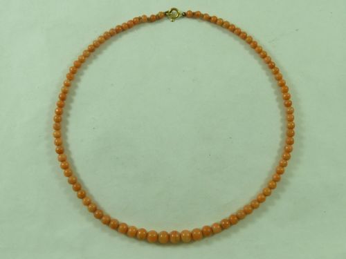 GENUINE RED PINK CORAL BEAD GRADUATED NECKLACE 17G 42CM NATURAL ANTIQUE - ADDITIONAL PHOTO 1