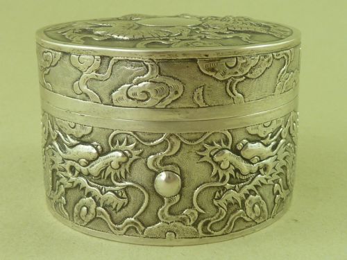 chinese export silver box dragons pearls trinket marked tc antique - CATEGORY: ANTIQUE BOXES - DATED 1890