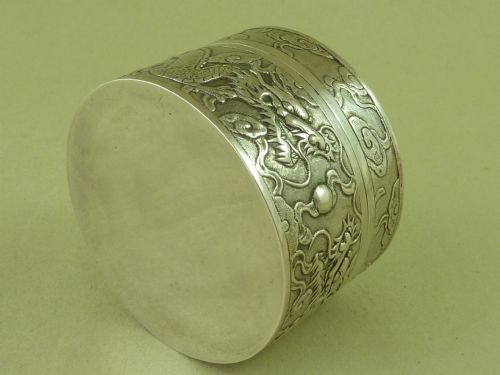 CHINESE EXPORT SILVER BOX DRAGONS PEARLS TRINKET MARKED TC ANTIQUE - ADDITIONAL PHOTO 4