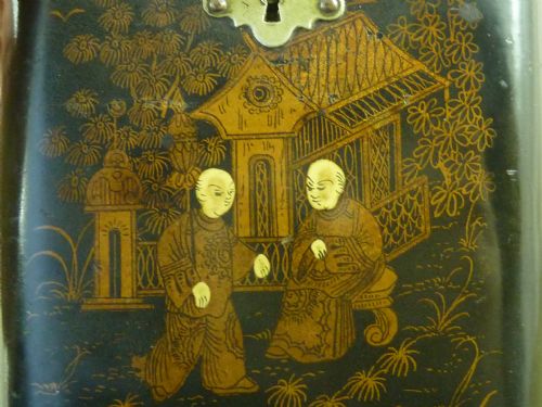 CHINOISERIE PAPIER MACHE LACQUER TEA CADDY EUROPEAN PAINTED ANTIQUE CHINESE TASTE CUBE VICTORIAN 19TH CENTURY TIN FOIL LINED - ADDITIONAL PHOTO 8