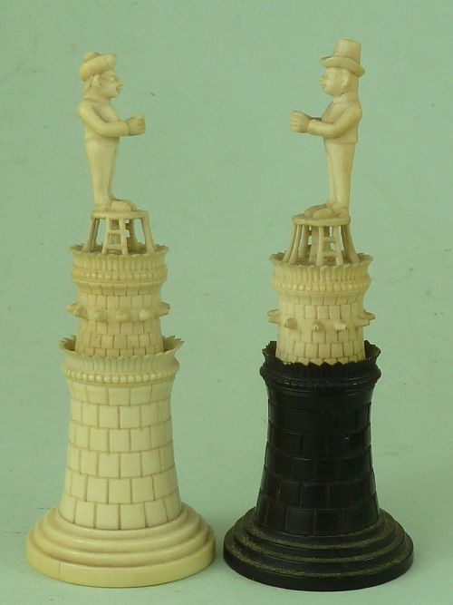 early 19th century east india john company ivory chess rooks - CATEGORY: ANTIQUE SCULPTURES - DATED 1800