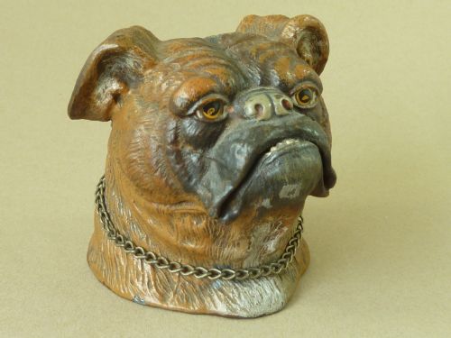 VICTORIAN BULLDOG COLD PAINTED METAL MONEY BOX ANTIQUE - ADDITIONAL PHOTO 2