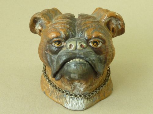 VICTORIAN BULLDOG COLD PAINTED METAL MONEY BOX ANTIQUE - ADDITIONAL PHOTO 4