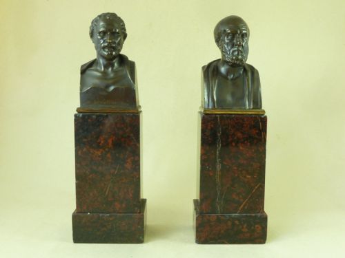 pair bronze busts hippocrates and demosthene susse frres antique - CATEGORY: ANTIQUE SCULPTURES - DATED 1850