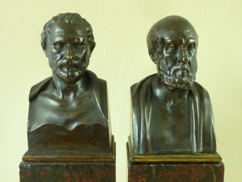 PAIR BRONZE BUSTS HIPPOCRATES AND DEMOSTHENE SUSSE FRRES ANTIQUE - ADDITIONAL PHOTO 1