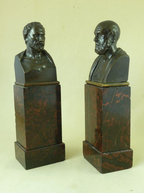 PAIR BRONZE BUSTS HIPPOCRATES AND DEMOSTHENE SUSSE FRRES ANTIQUE - ADDITIONAL PHOTO 5