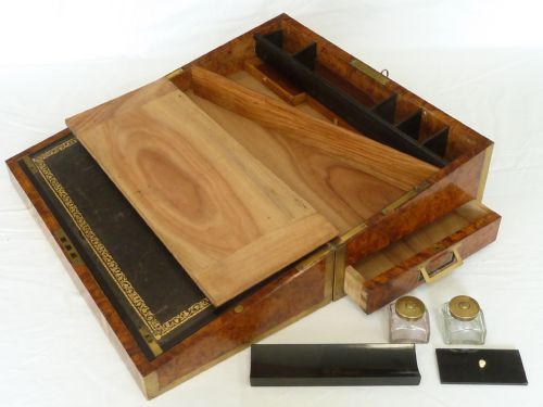 REGENCY CAMPAIGN WRITING SLOPE BRASS BOUND DESK SOLID AMBOYNA ANGLO INDIAN - ADDITIONAL PHOTO 3