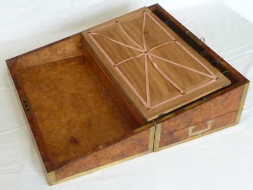 REGENCY CAMPAIGN WRITING SLOPE BRASS BOUND DESK SOLID AMBOYNA ANGLO INDIAN - ADDITIONAL PHOTO 5