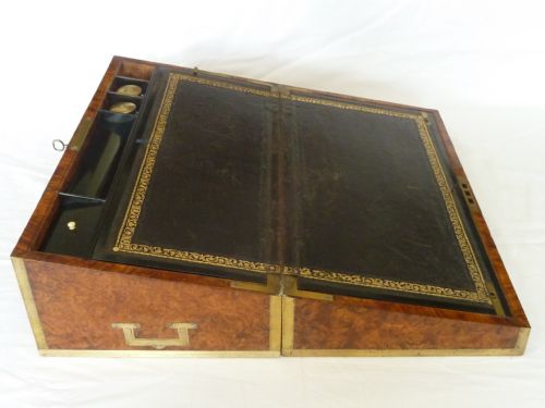 REGENCY CAMPAIGN WRITING SLOPE BRASS BOUND DESK SOLID AMBOYNA ANGLO INDIAN - ADDITIONAL PHOTO 8