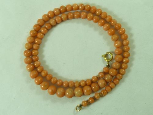 GENUINE RED PINK CORAL BEAD GRADUATED NECKLACE 17G 42CM NATURAL ANTIQUE - ADDITIONAL PHOTO 2