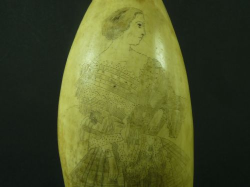 ORIGINAL ANTIQUE WHALE TOOTH SAILORS SCRIMSHAW FOLK ART FASHION LADY - ADDITIONAL PHOTO 1