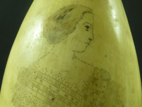 ORIGINAL ANTIQUE WHALE TOOTH SAILORS SCRIMSHAW FOLK ART FASHION LADY - ADDITIONAL PHOTO 5