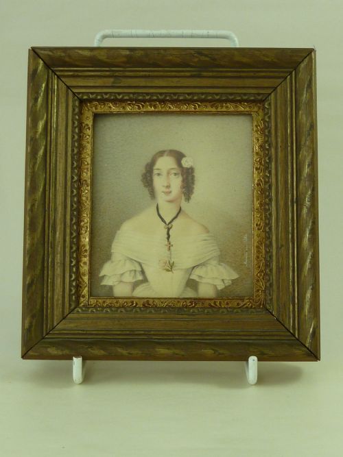 amalie von peter portrait miniature young lady jewellery ringlets signed vienna munich 1840 antique - CATEGORY: ANTIQUE ART - DATED 19TH CENTURY