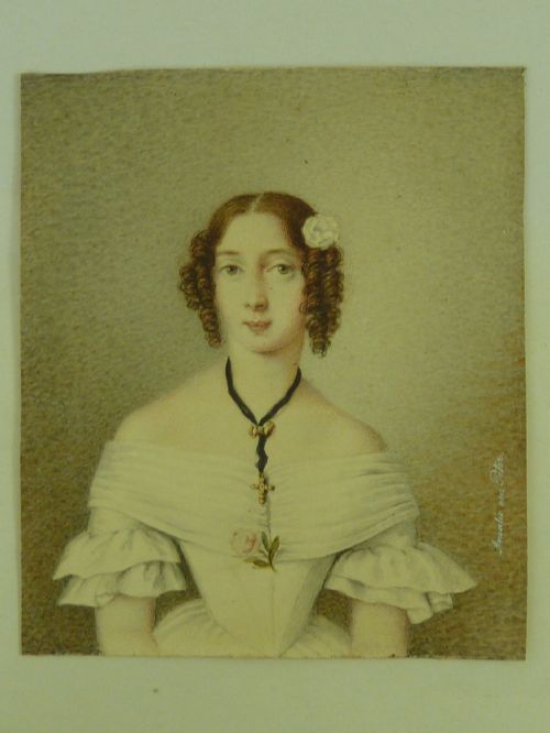 AMALIE VON PETER PORTRAIT MINIATURE YOUNG LADY JEWELLERY RINGLETS SIGNED VIENNA MUNICH 1840 ANTIQUE - ADDITIONAL PHOTO 2