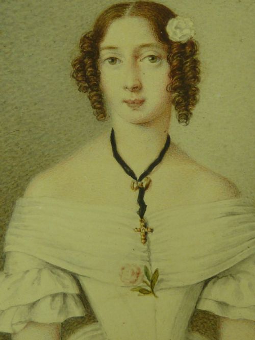 AMALIE VON PETER PORTRAIT MINIATURE YOUNG LADY JEWELLERY RINGLETS SIGNED VIENNA MUNICH 1840 ANTIQUE - ADDITIONAL PHOTO 3