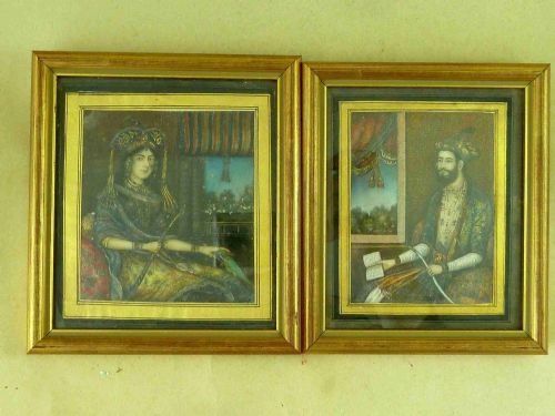 pair anglo indian portrait miniature painting original antique - CATEGORY: ANTIQUE ART - DATED 19TH CENTURY