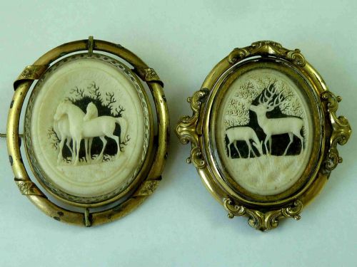 carved stag antler swivel brooch rolled gold locket mourning victorian erbach 2 - CATEGORY: ANTIQUE JEWELLERY - DATED 1880