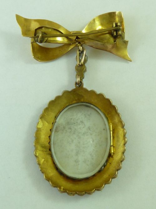 GOLD GARNET REYNOLDS ANGEL PLAQUE PENDANT BROOCH VICTORIAN BOW PIN - ADDITIONAL PHOTO 2